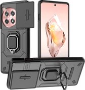 Coverup Ring Kickstand Back Cover avec Camera Shield - Convient pour OnePlus 12R Case - Zwart