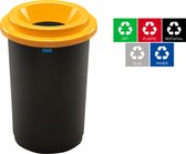 Plafor Eco Bin Ronde Prullenbak voor afvalscheiding - 50L – Zwart/Geel - Inclusief 5-delige Stickerset - Afvalbak voor gemakkelijk Afval Scheiden en Recycling - Afvalemmer - Vuilnisbak voor Huishouden, Keuken en Kantoor - Afvalbakken - Recyclen