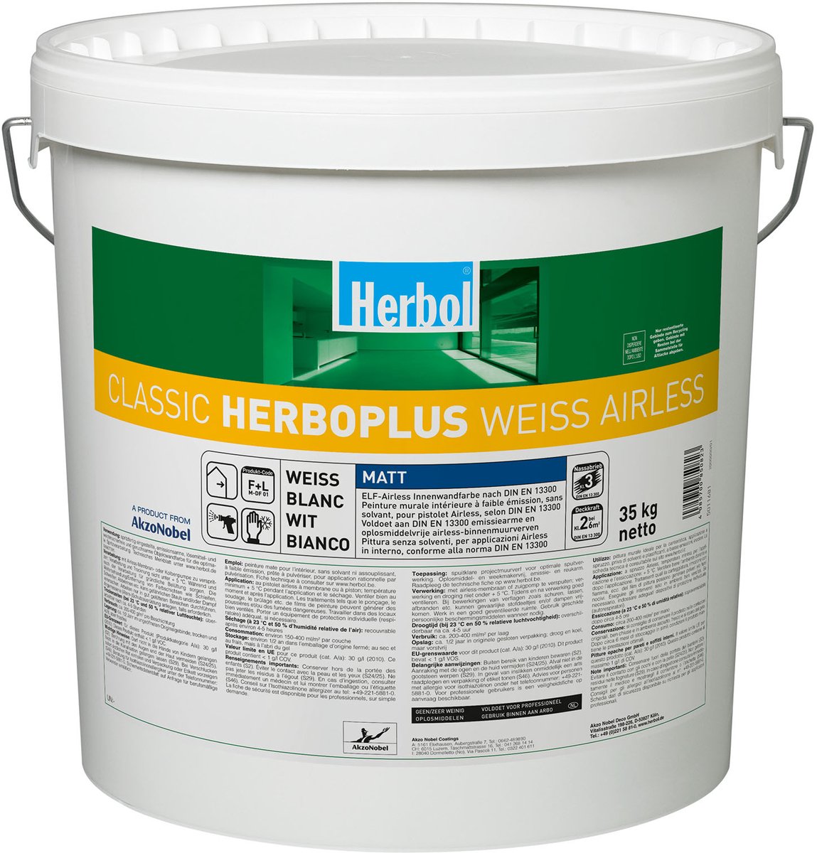 Herbol Classic HerboPlus WIT - Airless verspuitbare muurverf 35KG