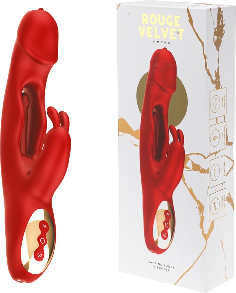 Rouge Velvet - Bunny Licking + Tikken USB Vibrator - Luxe Cadeauverpakking - Rood