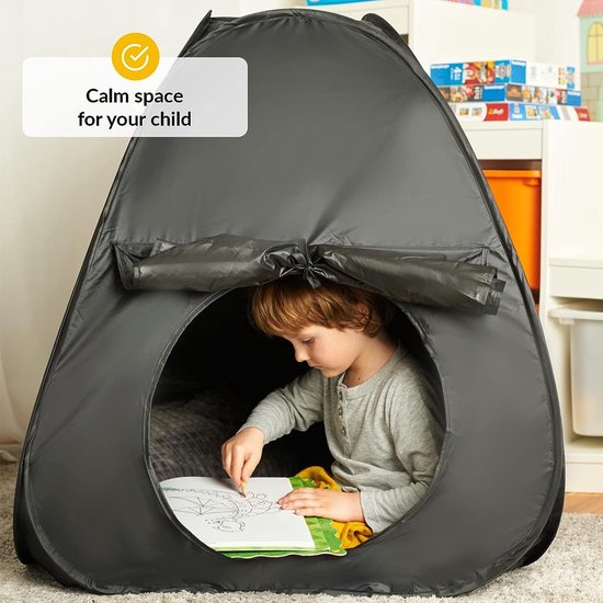 Ultiluxe® Sensorische tent voor kleine kinderen - Autisme, ADHD, SPD, angst, ADD - Gebrek aan concentratie, voor rust en ontspanning - Zwart - Voor thuis, school - Hulpmiddel - Kindertent - Tentje met opbergtas - Rustige ruimte voor kind van Ultiluxe — afbeelding 5
