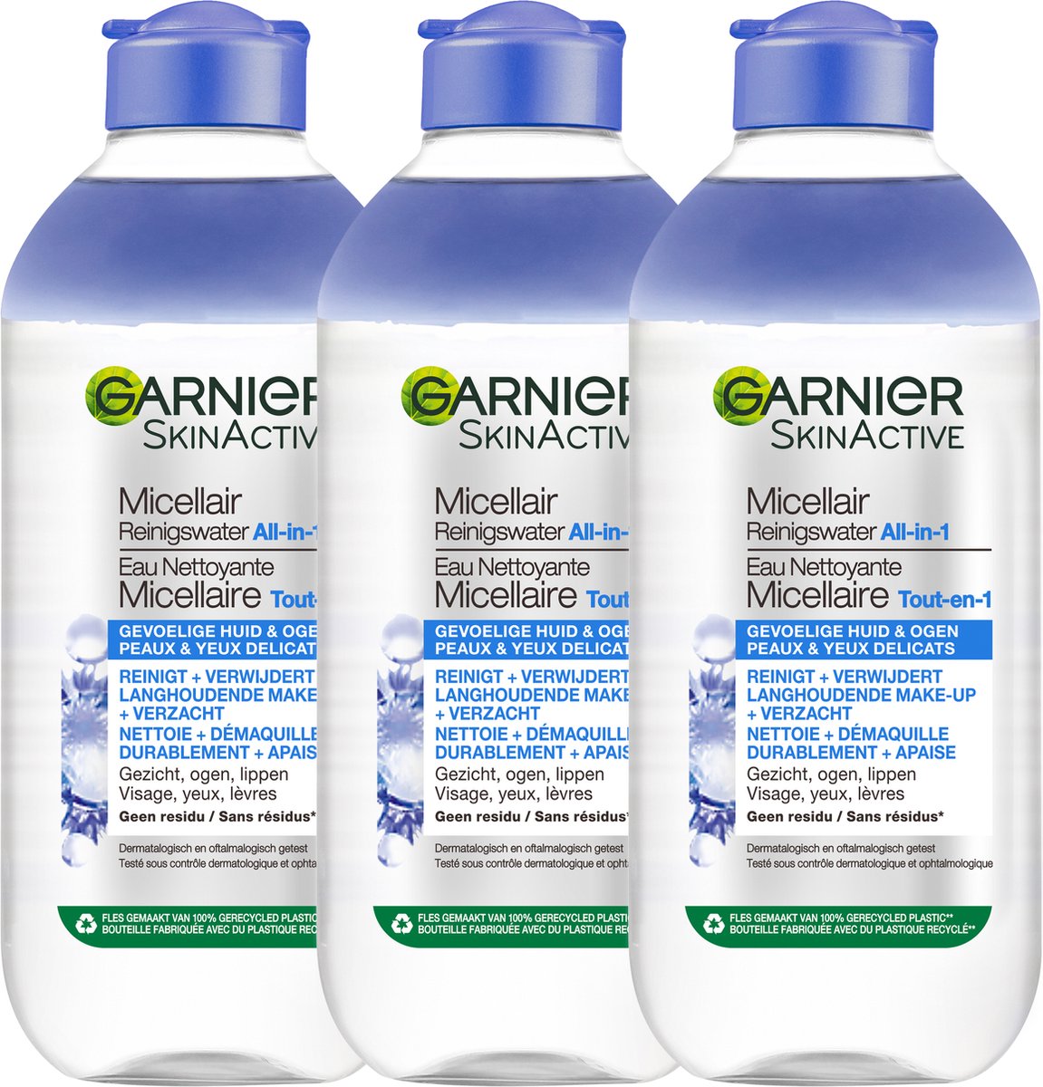 Garnier SkinActive Micellair Reinigingswater Delicate Huid en Ogen - 3 x 400 ml - Micellair Water Voordeelverpakking - Garnier
