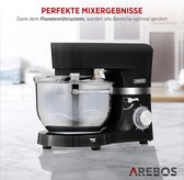 Arebos Keukenmachine 1500 W Zwart - Krachtige en Veelzijdige Kneedmachine