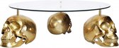 Design salontafel SKULL XXL 90 cm goud rond glazen blad metalen schedel handgemaakt