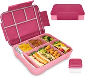 Broodtrommel voor kinderen met vakken, 1300 ml, snackbox voor kinderen, lekvrij, bento box, lunchbox voor kinderen, lunchbox voor kleuterschool en school (roze)