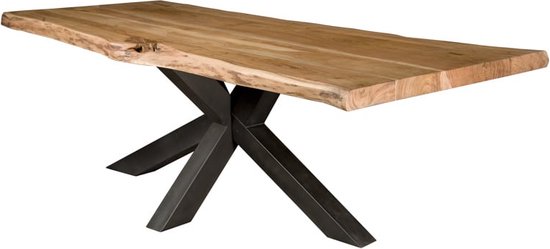 1x Table à manger en Acacia - Tronc d'arbre - Pied d'araignée élégance 5x10 -200x100 cm - Laque de Skylt laquée mate - 3,8 / 4 cm d'épaisseur.