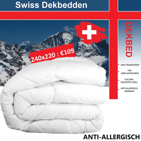 Swiss Dekbed - Tweepersoons Enkel Dekbed - 240x220cm - Hotel kwaliteit - Swiss Slapen