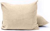 2x knuffelzachte teddystof kussenslopen taupe - 60x70 - heerlijk slapen - cosy look - fijne kwaliteit - perfecte pasvorm