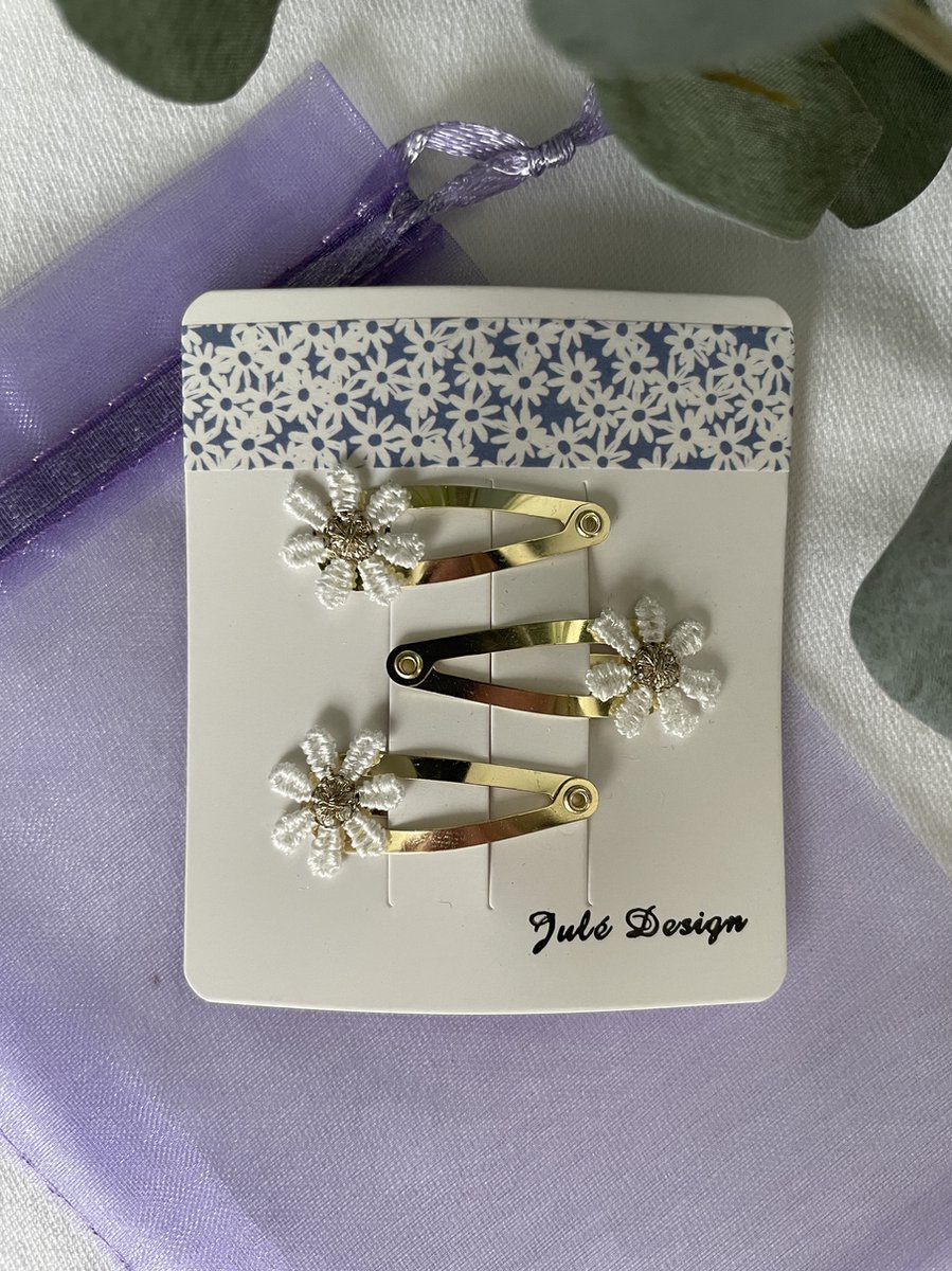 Julé Design baby haarspeldjes mini bloem wit / goud