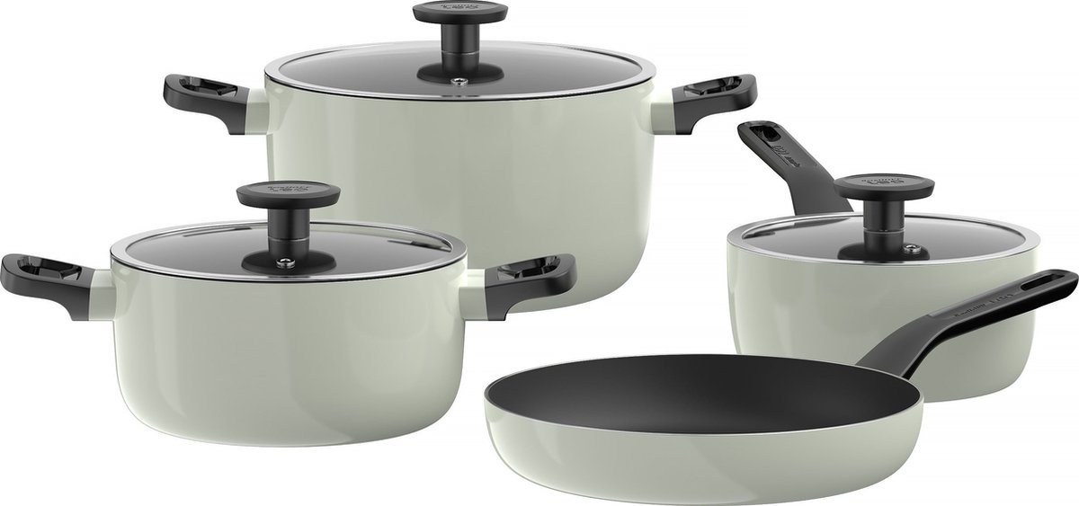 LEO 7-delige kookpottenset antikleef Glints Sage - Groen - PFAS-vrij