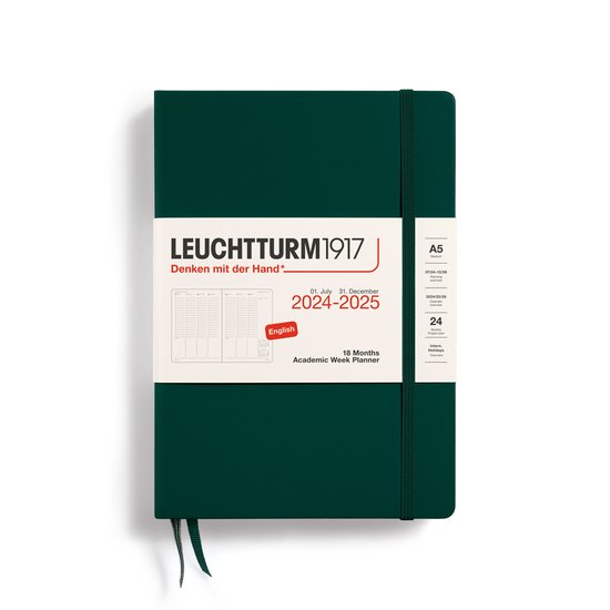 Leuchtturm1917 academic weekplanner - agenda - 18 maanden 2024 - 2025 - hardcover - A5 - forest green