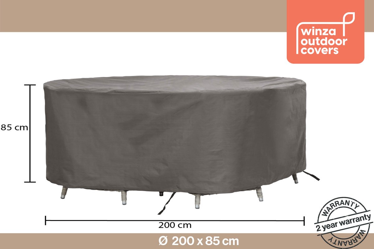 Winza Outdoor Covers - Premium - beschermhoes ronde tuinset tot Ø 200 cm tafel - Tuinsethoes - Afmeting : Ø 200x85 cm - geleverd met Pop-up Bobbin