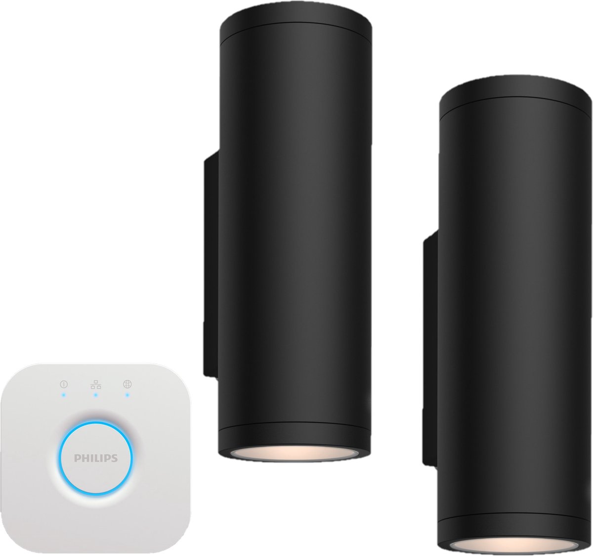 Philips Hue Appear Tuinlamp Wandlamp 2 stuks Tuinlamp met een Bridge bundel Incl. White and Color Ambiance Muurlamp Tuinverlichting LED Buiten Buitenlamp Zwart