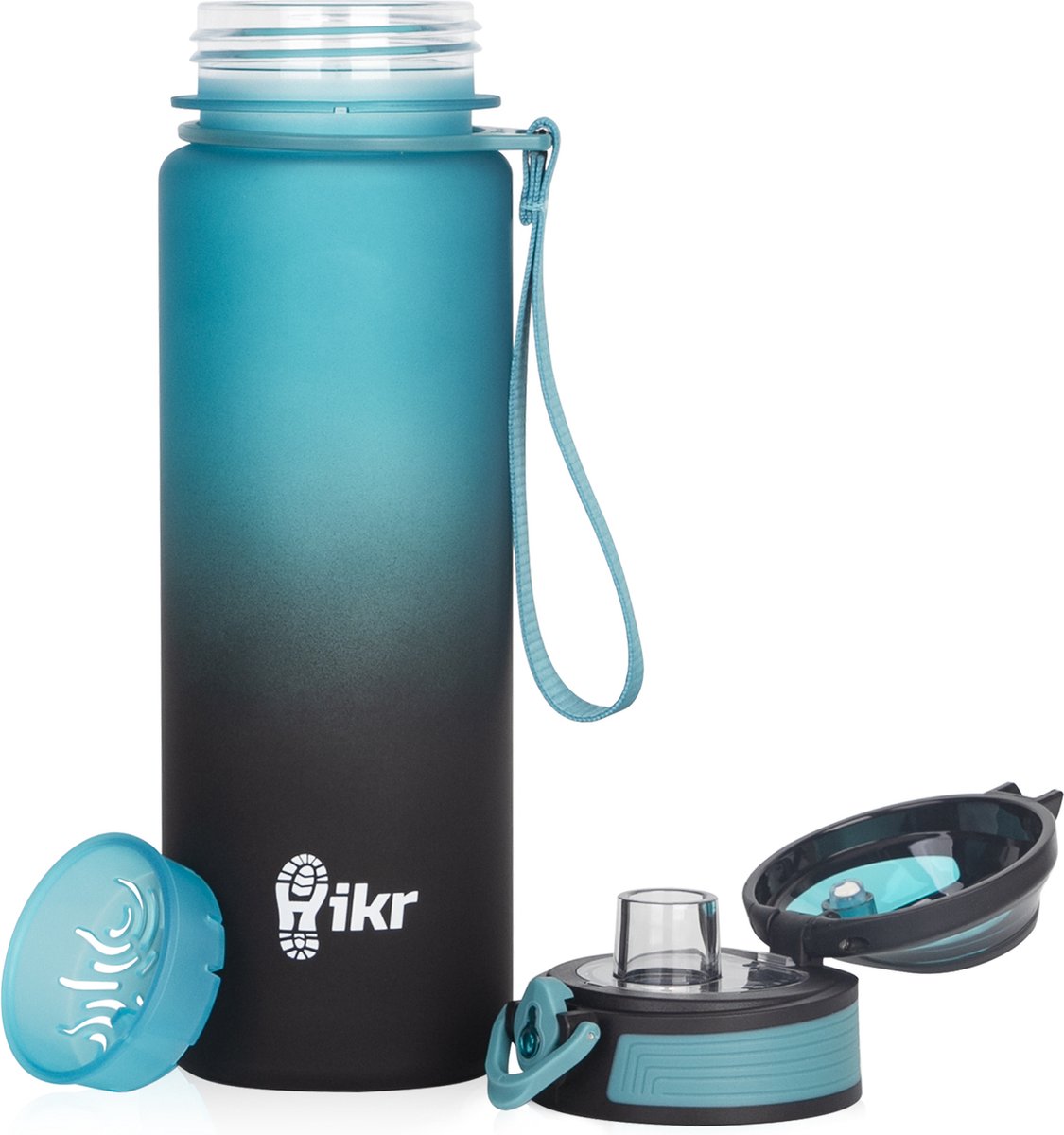 Hikr® Waterfles met fruit filter - 100% Lekvrij - Sportfles & Sportbidon fitness - Vaatwasserbestendig - Bidon 1 liter - Outdoor Drinkbeker met rietje - Drinkfles met tijdmarkeringen