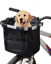 Fietsmand Hond Afneembaar voor Volwassenen - Zwarte Hondenmand Fiets Voorop - Mand Accessoires & Reflectiestrip - Hoge Kwaliteit
