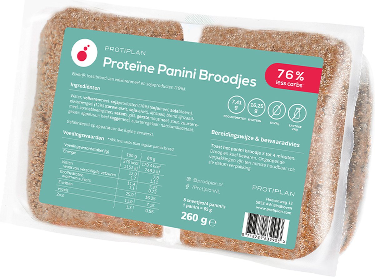 Goedkoopste Protiplan | Proteïne Panini Broodjes | 36 stuks | 36 x 4 x 65 gram