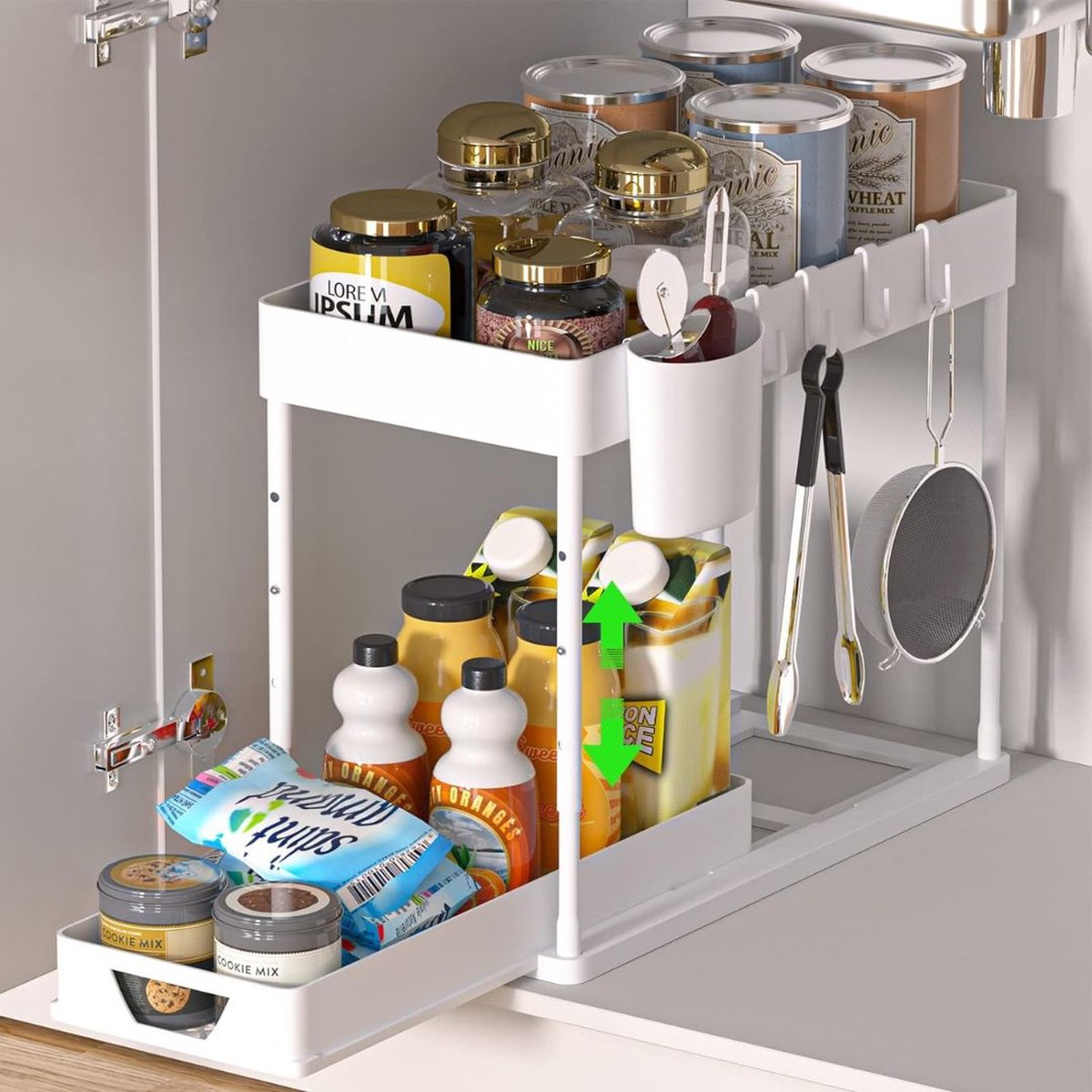 MKSS® Gootsteenkast Organizer - Gootsteenrek - Keukenrek - Keukenkast - Aanrecht - Wit met Lade