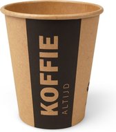 Koffiebekers 237 ml (8 oz), karton Ø 8 x 9,2 cm bruin met bedrukking "Altijd Koffie" (1000 stuks)