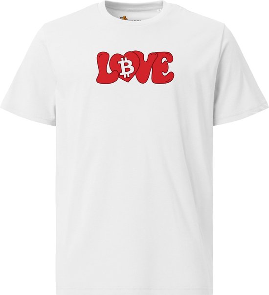 Groovy Love - Unisex - 100% Biologisch Katoen - Kleur Wit - Maat L | Bitcoin cadeau| Crypto cadeau| Bitcoin T-shirt| Crypto T-shirt| Crypto Shirt| Bitcoin Shirt| Bitcoin Merch| Crypto Merch| Bitcoin Kleding