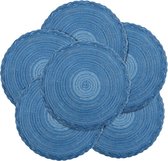 Ronde placemats set van 6 hittebestendige gevlochten placemats voor keukentafel 38 cm blauw ronde wasbare placemats