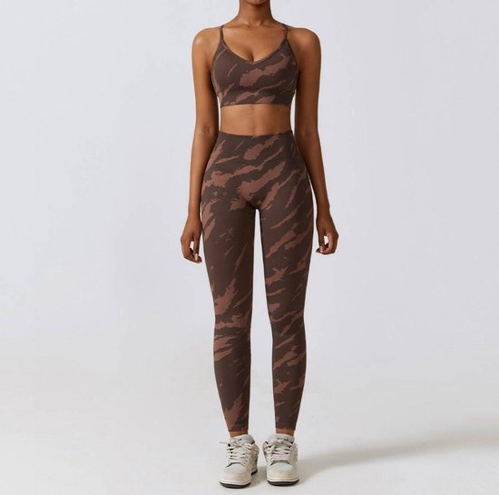 IMPRIMÉ GYM SET - Taille L - Marron multicolore - Leggings Fitness - Leggings Gym - Leggings sportifs - Leggings Yoga