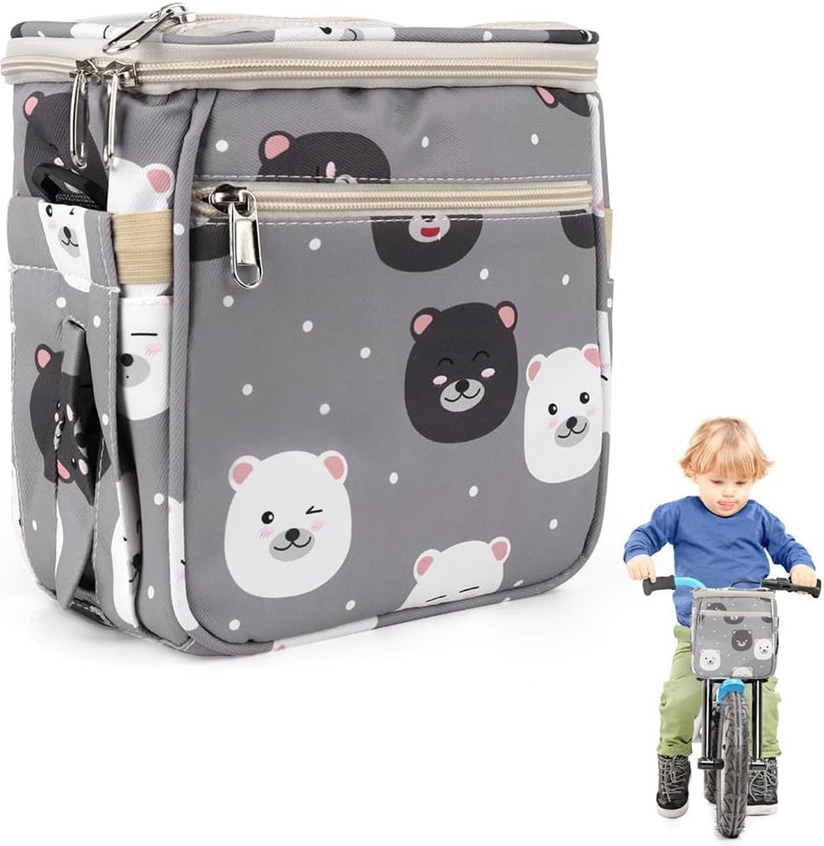 Panier De Vélo Enfant Avec Peluche Amovible - Étanche, Réfléchissant, Fixation Stable - Pour Vélo, Tricycle, Trottinette