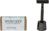 Werfzeep Scheerzeep + Pandoo Veiligheidsscheermes - Zwart - Veganistisch - Gevoelige Huid - Recyclebaar