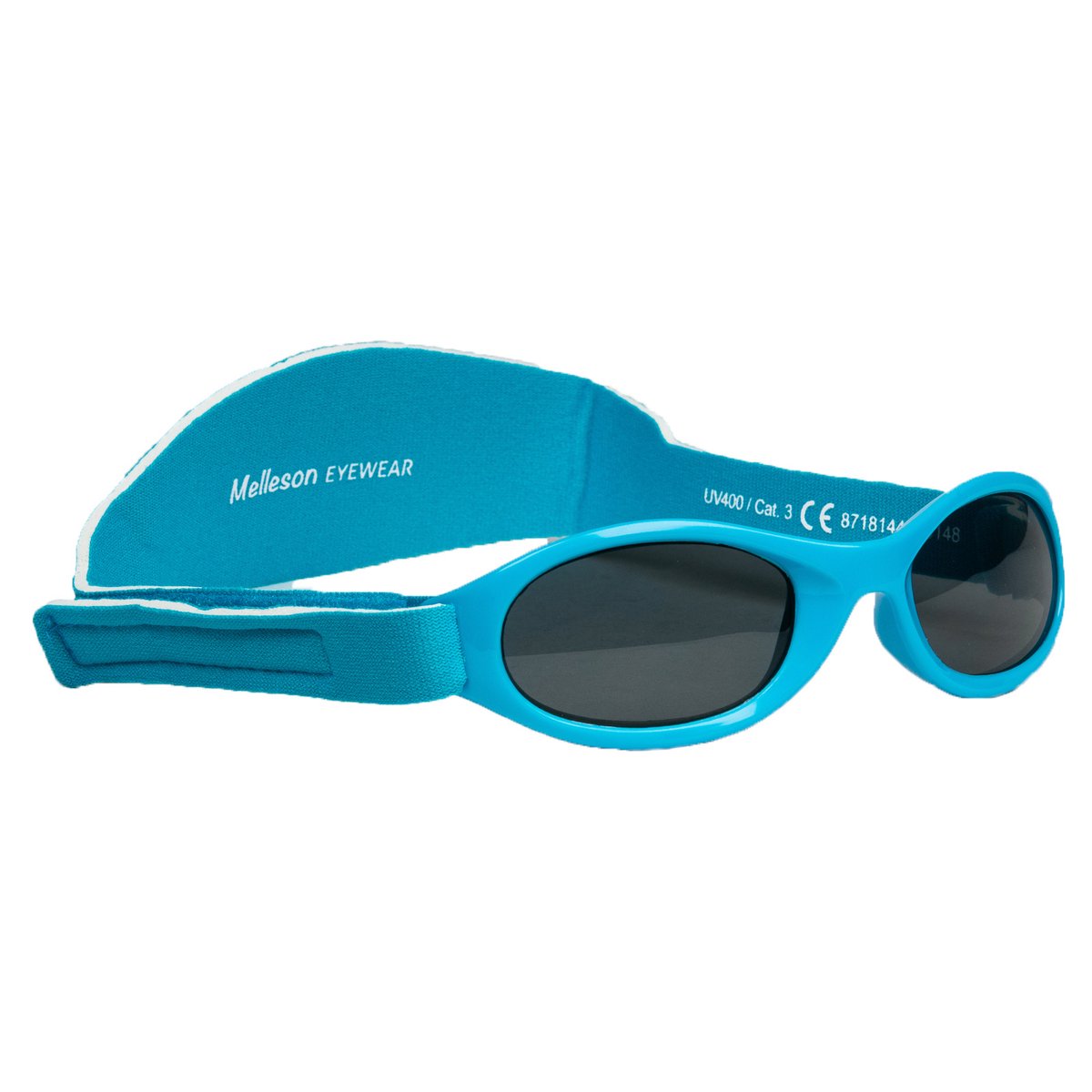Melleson Eyewear - Kinderzonnebril Juul met band 0-3 jaar - Blauw - 100% UV-A en UV-B Bescherming - Inclusief Microvezel Pouch