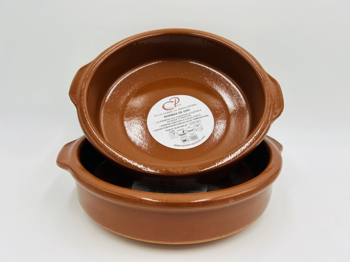 Set van 2 Aardewerk Stoofschotel, Ovenschaal, Cazuela, 17cm met handvaten