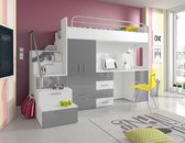 Raj 4S jeugdset - wit/grijze glans - bureau - kledingkast - Stapelbed - bed 80 x 200 cm -Maxi Maja