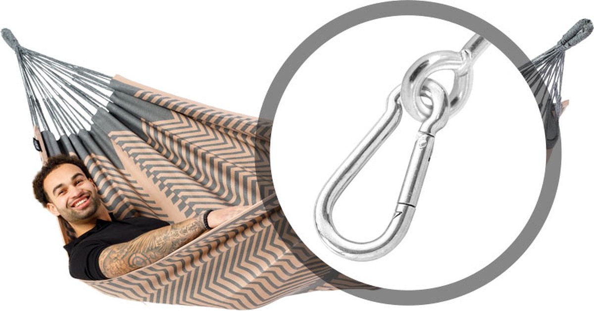 Luilak Hangmat Sounds of Norway met bevestigingsset Luxe 2 persoons hangmat Grijs Roze 350 x 160 cm Jacquard geweven 500gr m²
