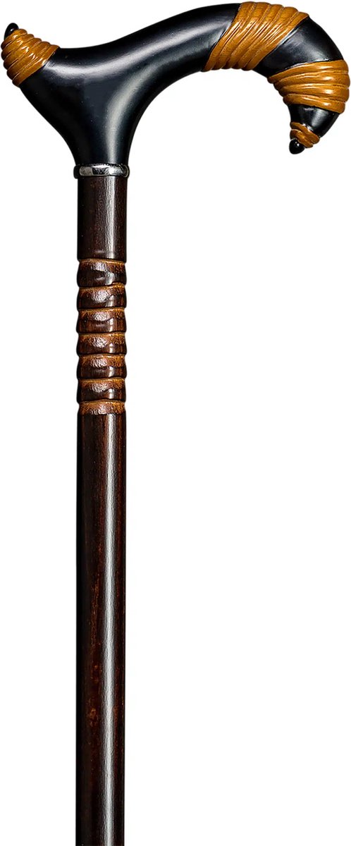 Gastrock Houten wandelstok - Massai - Donkerbruin - Beukenhout - Met ringen - Lengte 94 cm - Derby handvat - Gewicht 330 gram - Diameter wandelstok 18 mm - Handgemaakt - Wandelstokken - Voor heren en dames - Wandelstok hout