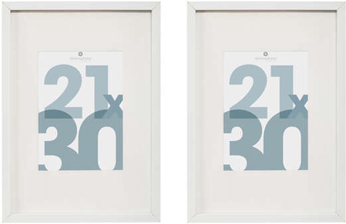 Atmosphera Fotolijstje Manu - 2x - met passe partout - voor een foto van 21 x 30 cm - wit - MDF/Glas - Klassieker