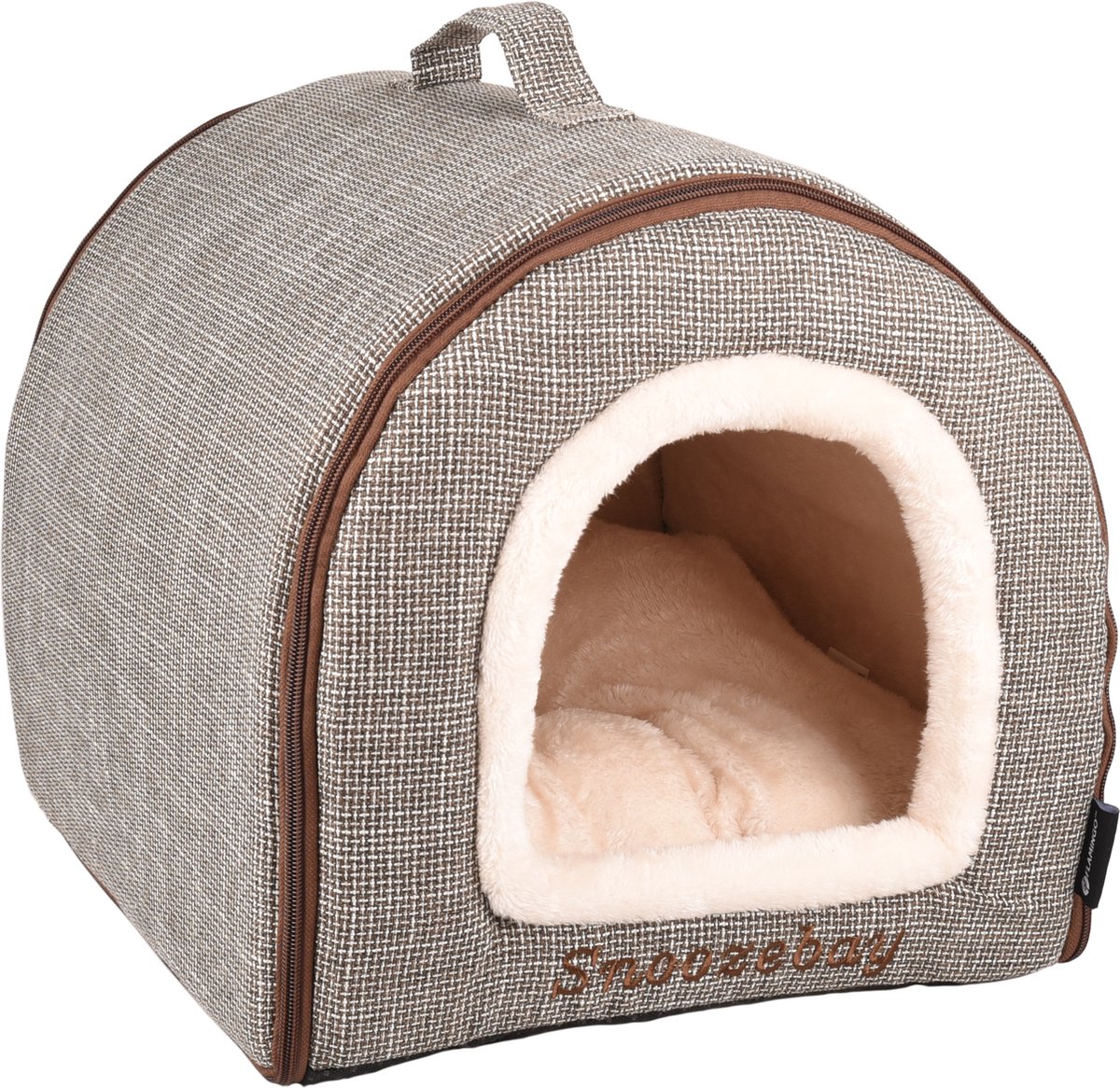 Bol.com Kattenbed – katten slaapmand – kattenhuis – kattenhol – Cat cave – Bruin/Crème, 45 x 35 x 35 cm – Flamingo Slaapplaats S... aanbieding