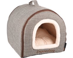 Kattenbed – katten slaapmand – kattenhuis – kattenhol – Cat cave – Bruin/Crème, 45 x 35 x 35 cm – Flamingo Slaapplaats Snoozebay