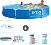 Intex Rond Frame Zwembad - 366 x 76 cm - Blauw - Inclusief Afdekzeil - Onderhoudspakket - Zwembadfilterpomp - Filter - Stofzuiger