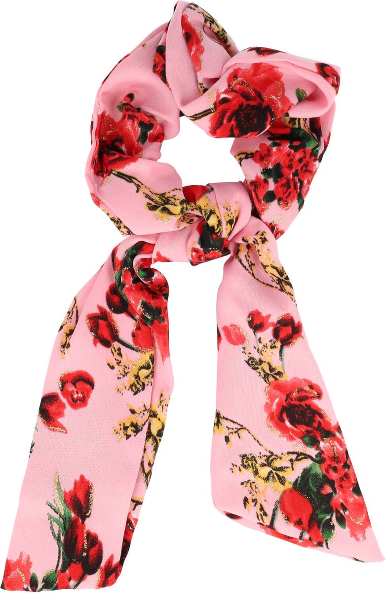 Haarsoires Scrunchie Haarelastiek Linten Roos Bloemen Glitter Print Rood Roze Haar Krinkel Elastiek