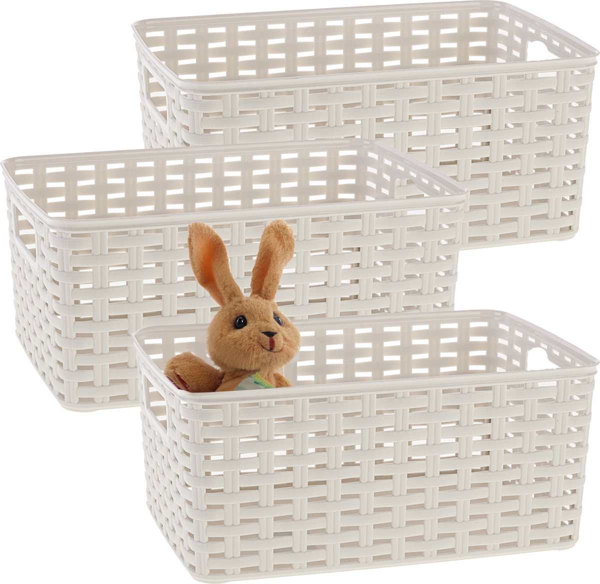 Plasticforte Opbergmand - 3x - Kastmand - rotan kunststof - creme wit - 6 Liter - 19 x 29 x 13 cm