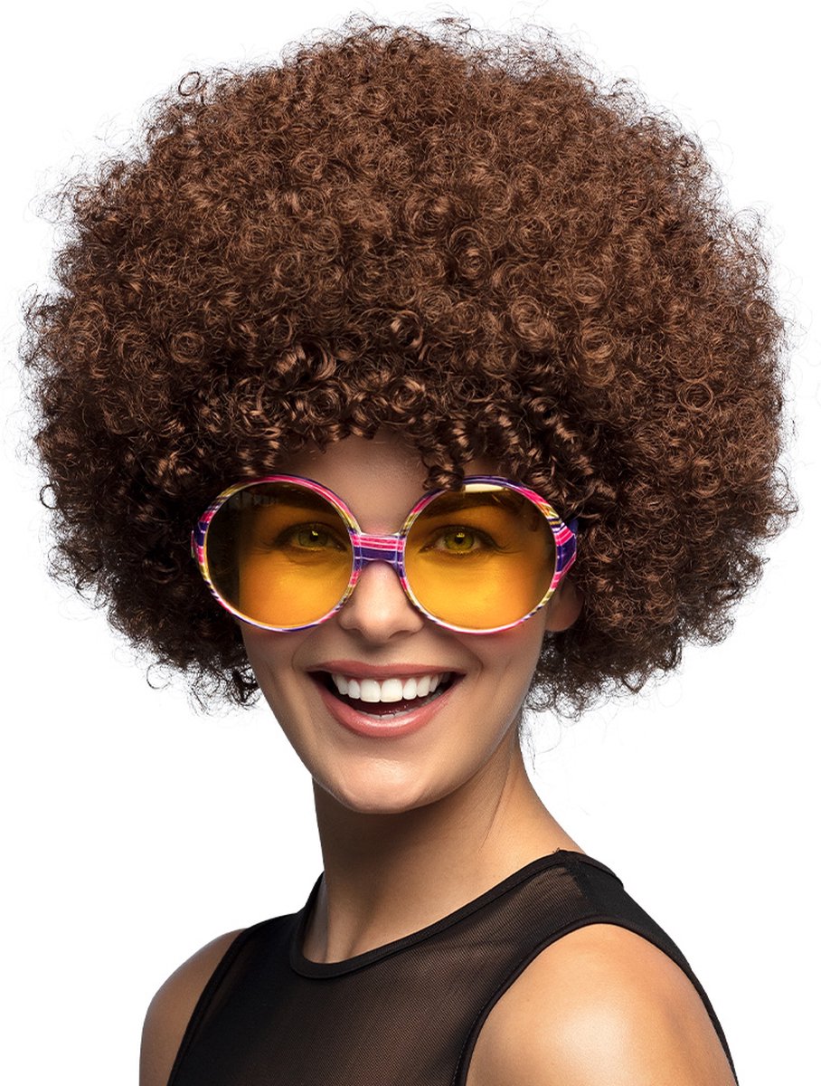 Boland - Pruik Groove bruin Bruin - Afro - Kort - Unisex - Danser/danseres - 70's, 80's & 90's - Disco — afbeelding 12