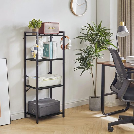 YMYNY HBC001B Opbergrek met 6 niveaus met stalen frame voor woonkamer, kantoor, studie, hal, industriële stijl, zwart