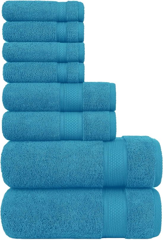 Handdoekensets - 100% katoen, zeer absorberende handdoeken, 2 badhanddoeken, 2 handdoeken en 4 washandjes | Ideaal voor dagelijks gebruik, hotel en buiten, handdoekenset (set van 8, turkoois)