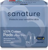 Sanature - 100% Katoenen Maandverband Ultra Night met vleugels voor de gevoelige huid