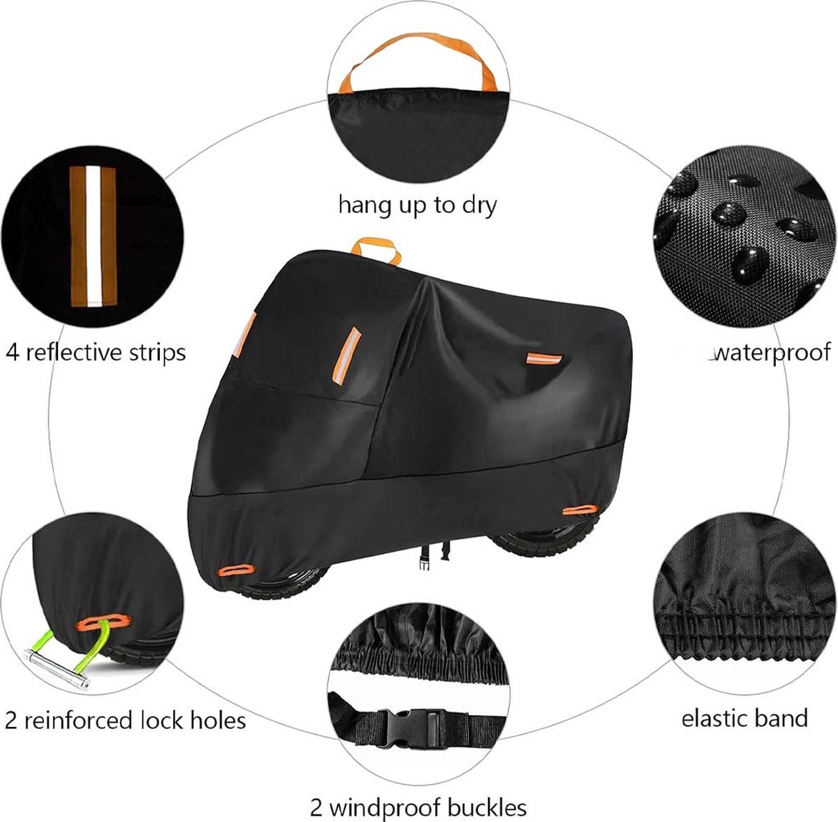 Motorhoes-Scooterhoes-Universeel Scooterhoes / Motorhoes - Waterdicht - Geschikt voor Windscherm -210D Waterproof Motorcycle Cover Outdoor Indoor-Motorbike Cover Rain UV Dust Protective for Scooter (XXL: 96x 41x 49 inch) – foto 6