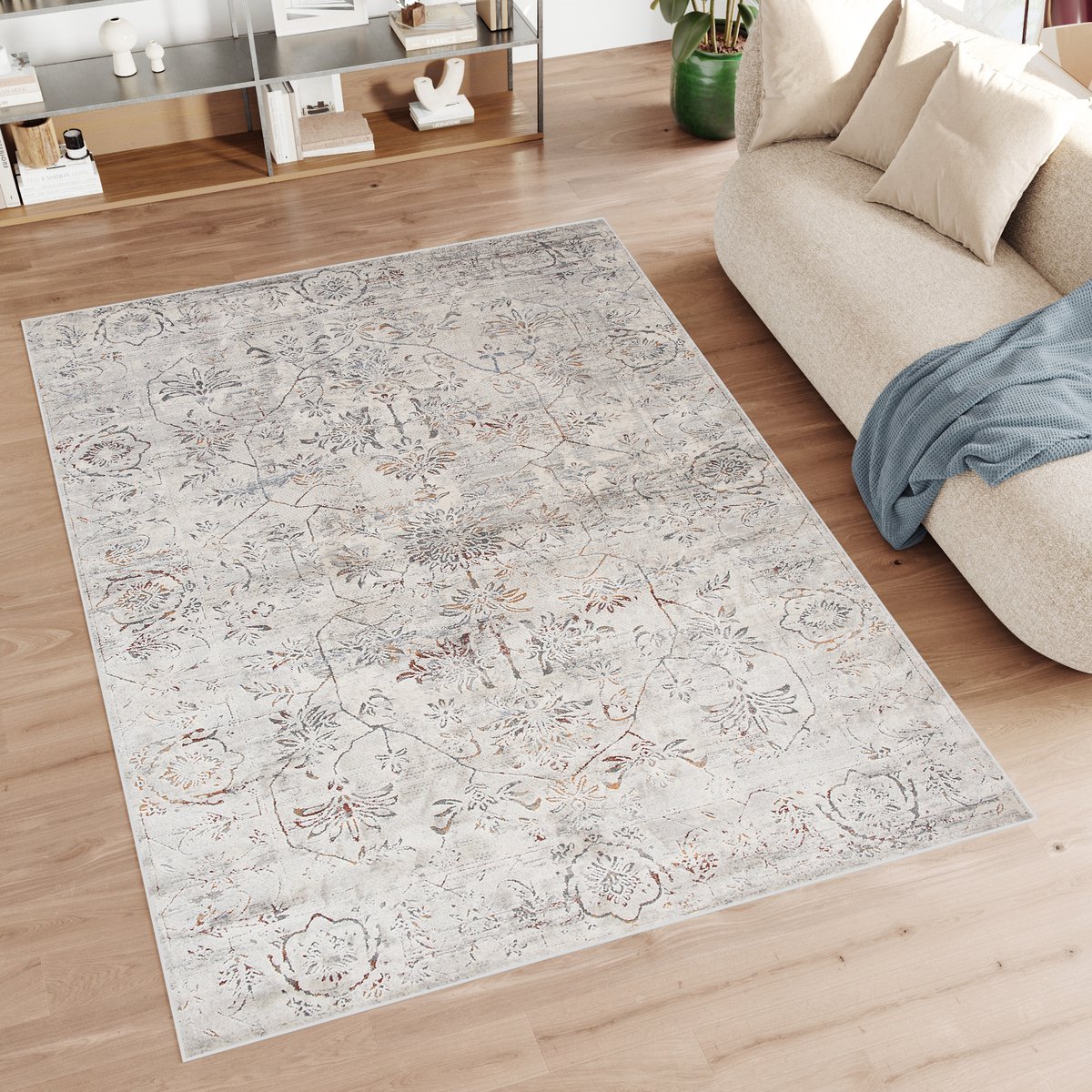 Tapiso Feyruz Vloerkleed Beige Licht Vintage Woonkamer Slaapkamer Tapijt Maat- 120x170