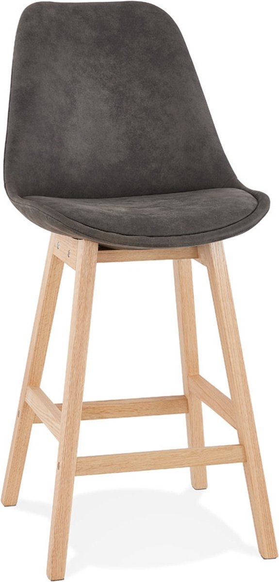 Alterego Design Alterego Halfhoge kruk 'ASPEN MINI' van grijze microvezel en poten van natuurlijk hout