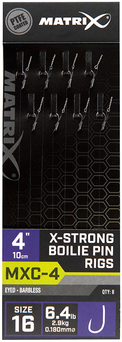 Matrix Onderlijn MXC-4 X-Strong Boilie Pin Rigs 10cm Eyed-Barbless (8 pcs) - Maat : Haak 14 - 0.200mm van Matrix — afbeelding 2