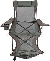 Vevor - Grande chaise pliable - Chaise de plage - Chaise de camping - Chaise de pêche - Hauteur réglable - Pieds anti-affaissement - Avec porte-gobelet - Accoudoirs - Repose-pieds - Portable - 144 cm x 53 cm x 80 cm - Grijs