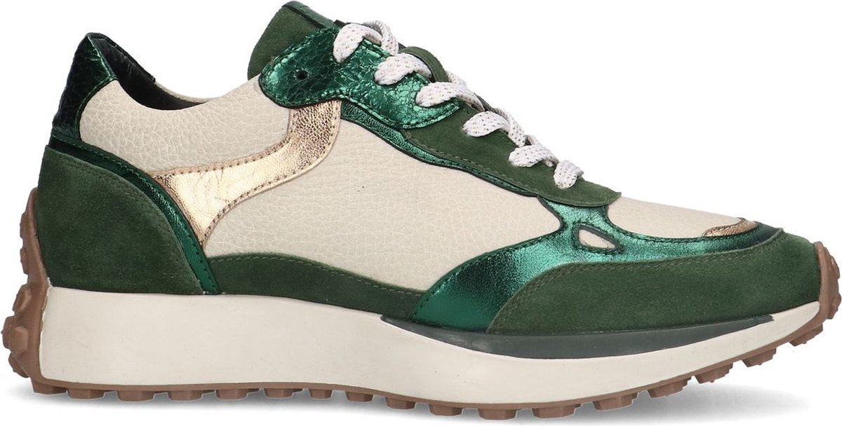 No Stress Dames Groene leren sneakers met suede details Maat 37 bol