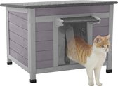 Kattenhuis voor buiten - Kattenbak Kast - Ombouw - Kattenkast voor Binnen - Kattenhok - Konijnenhok - 48 x 65 x 55 cm - Dennenhout - Grijs