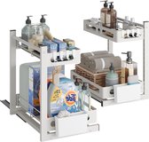 Set van 2 spoelkastorganizer opslag 2 etages onder wastafel - uittrekbaar keukenrek voor keuken/badkamer (wit) Sink organizer